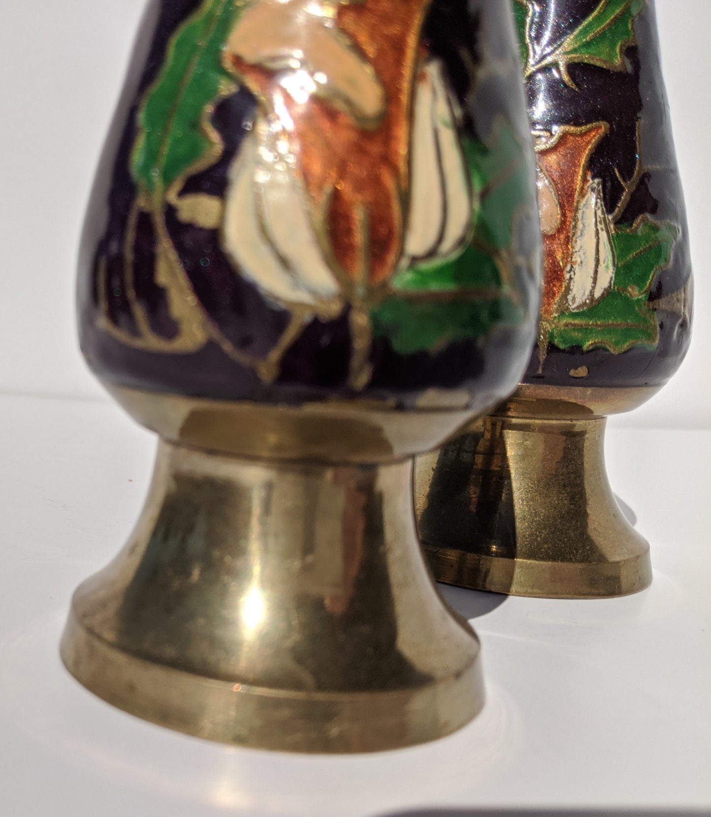 Brass Enameled Bud Vases (2)