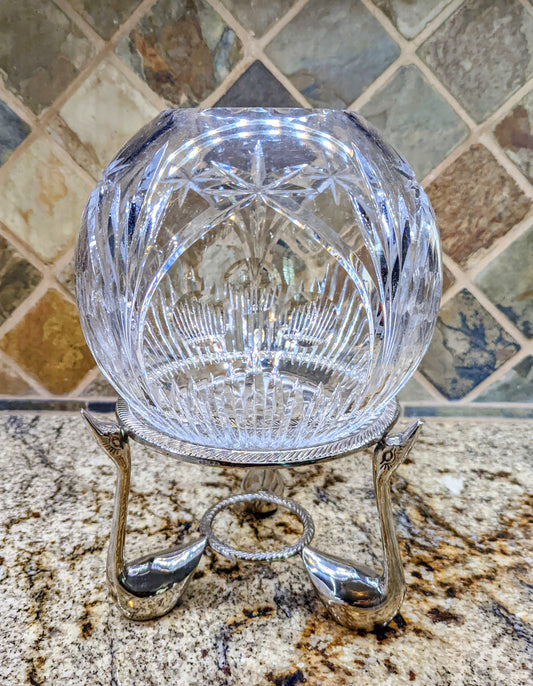 Crystal Rose Bowl with Swan Stand