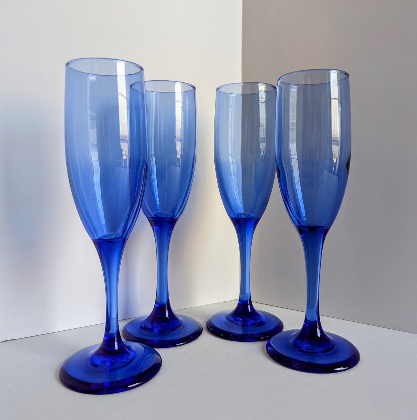 Cobalt Blue Stemmed Flutes (4)