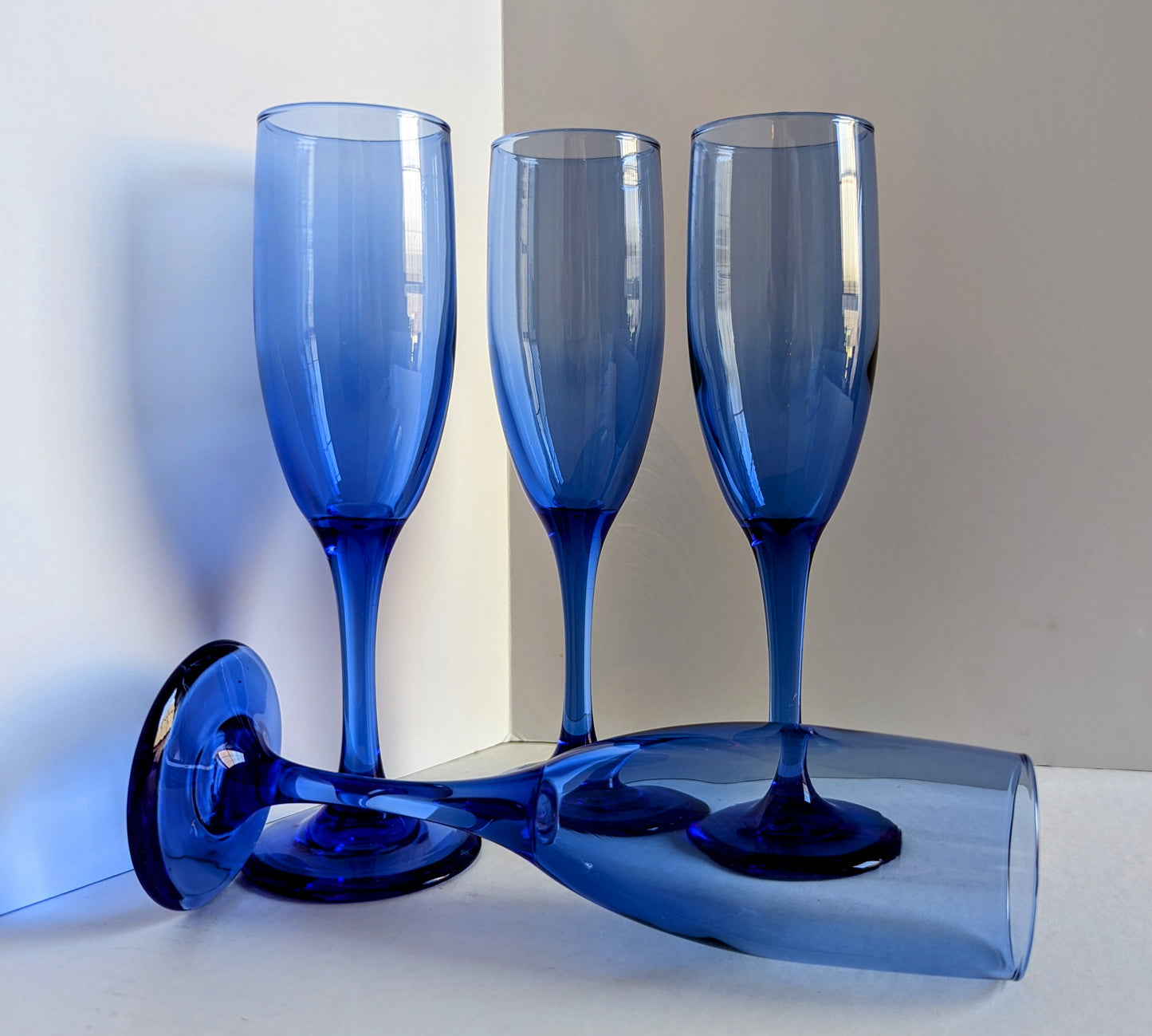 Cobalt Blue Stemmed Flutes (4)