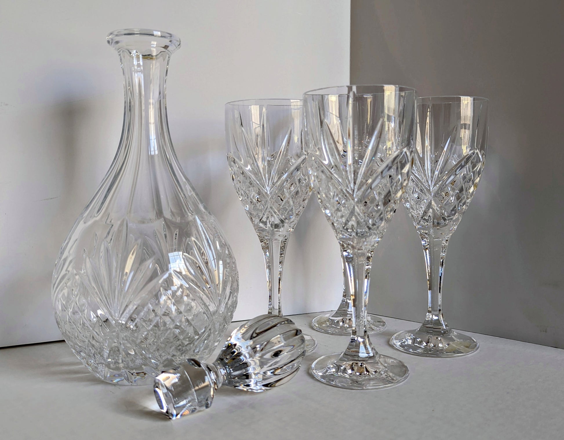 Set of 4 crystal water goblet stemware by designer Shannon Crystal