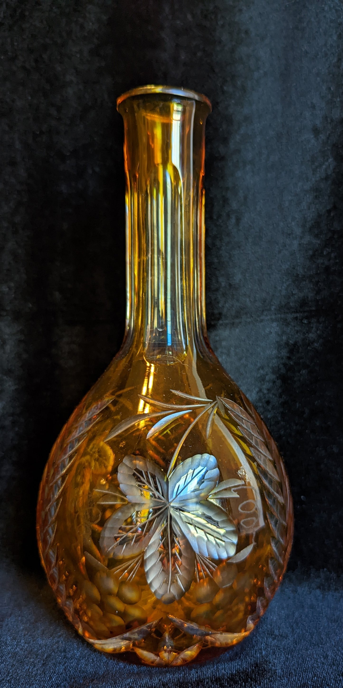 Vintage Crystal Amber Cut to Clear Decanter