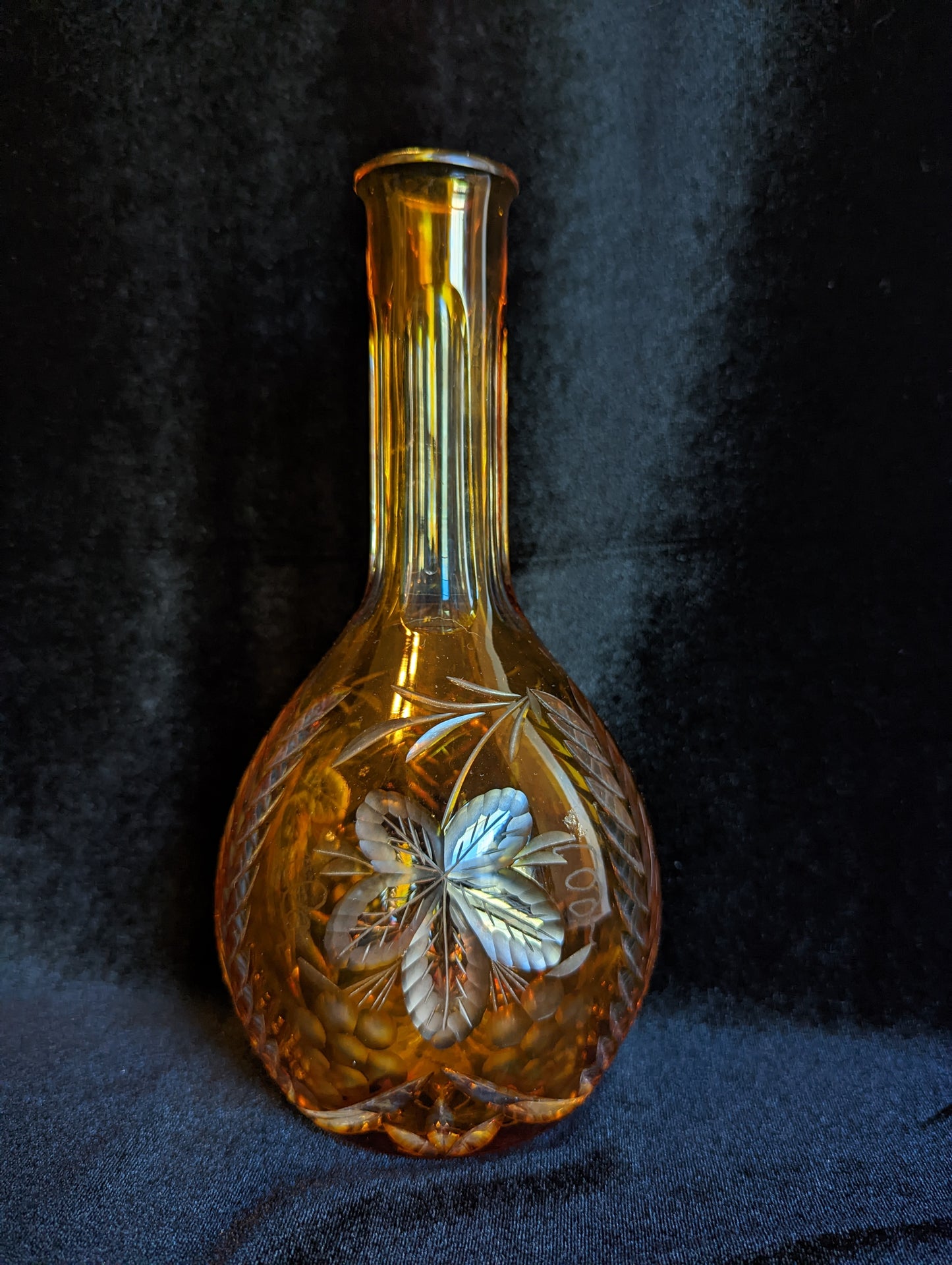 Vintage Crystal Amber Cut to Clear Decanter