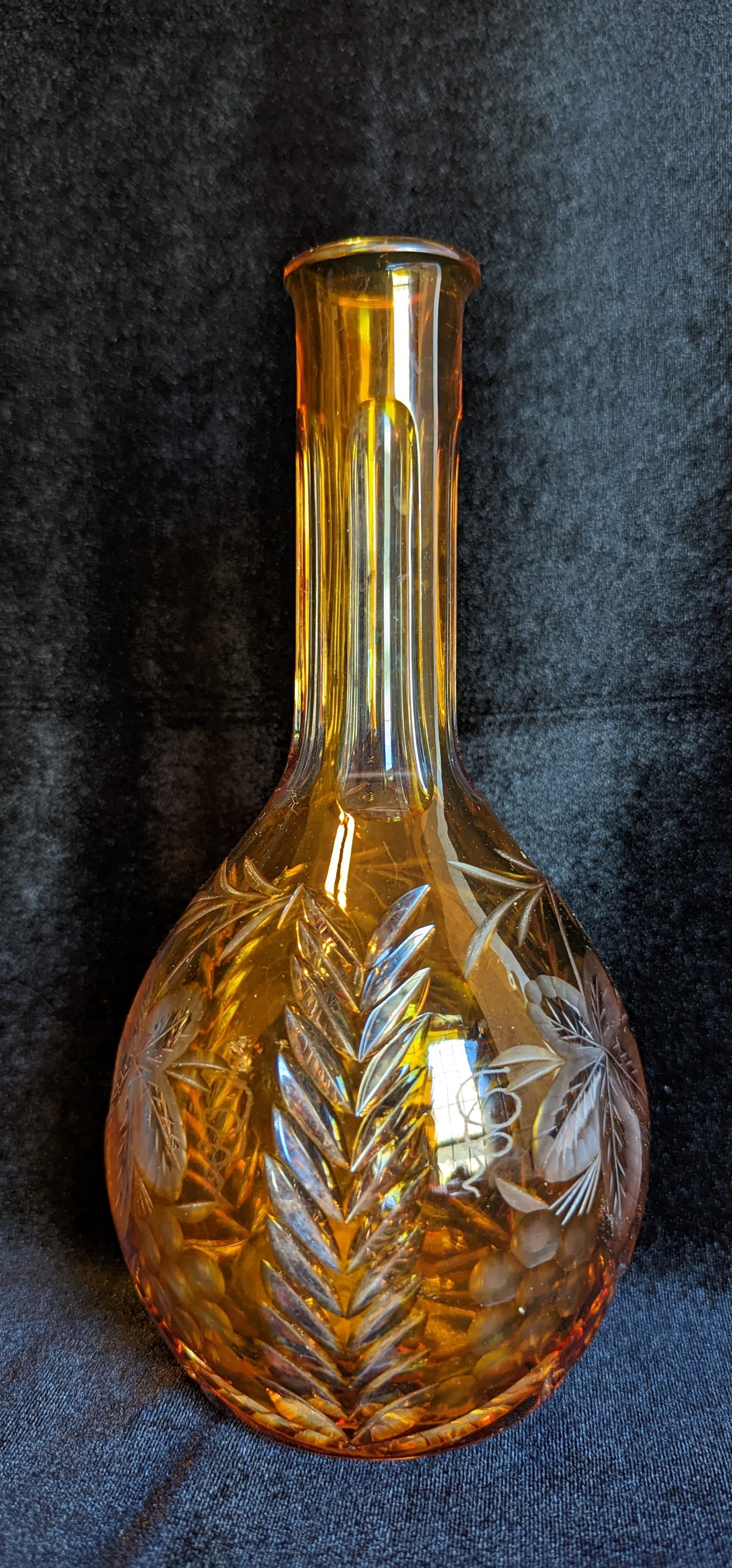 Vintage Crystal Amber Cut to Clear Decanter