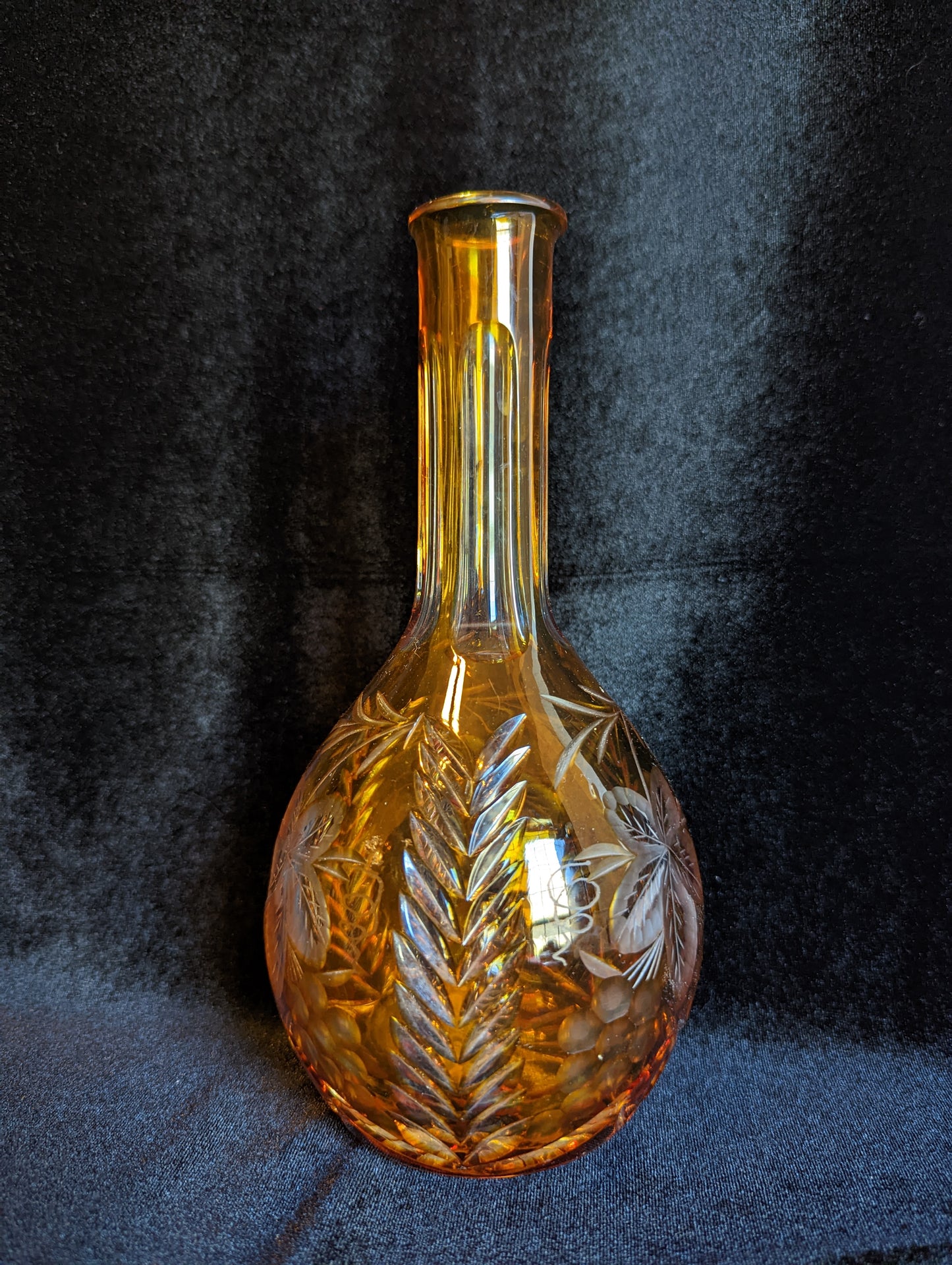 Vintage Crystal Amber Cut to Clear Decanter