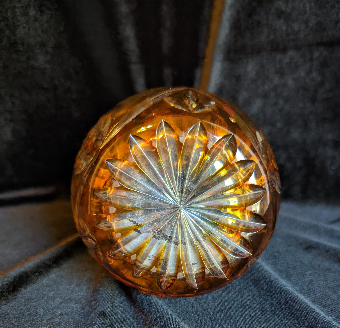 Vintage Crystal Amber Cut to Clear Decanter