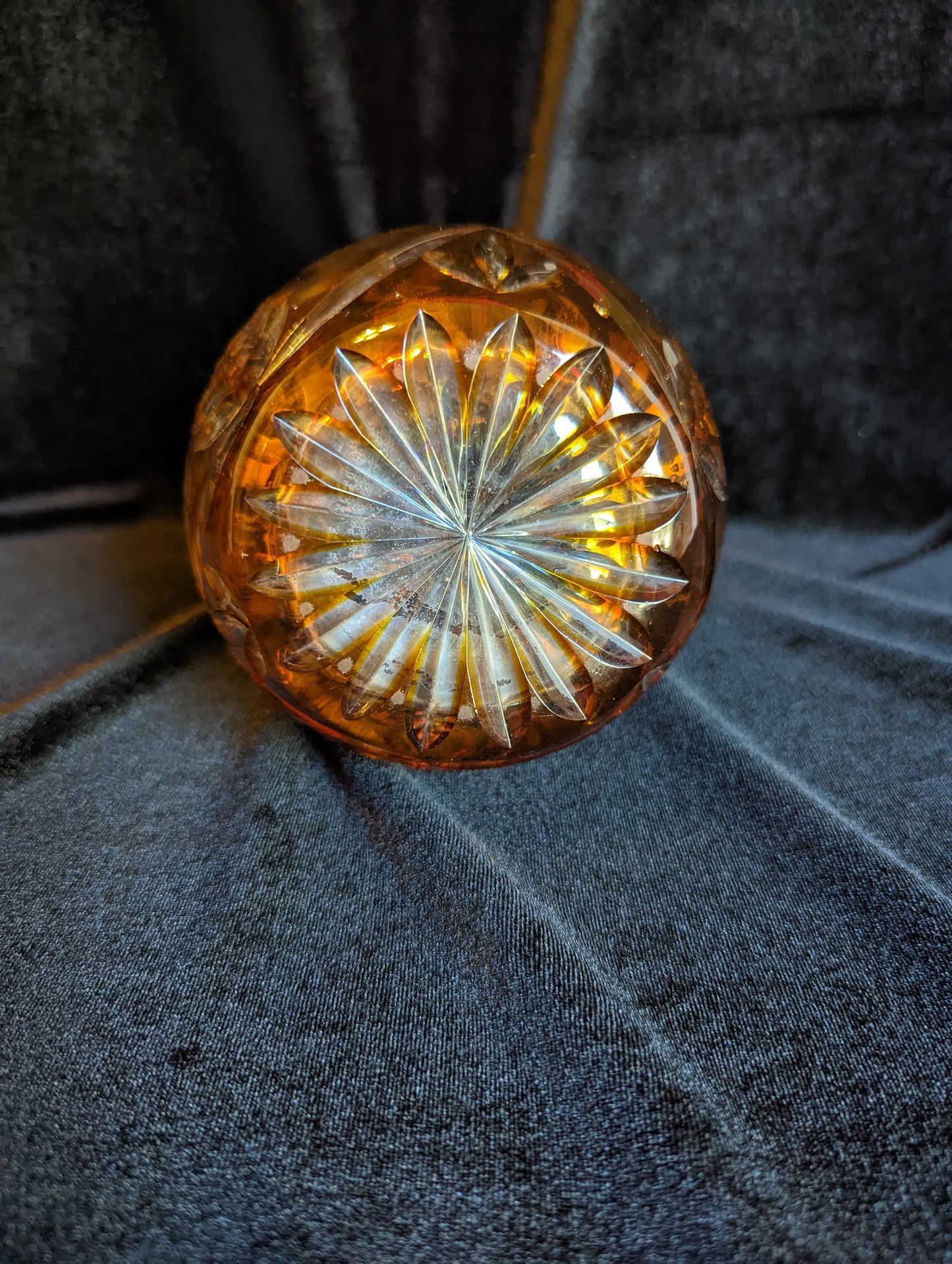 Vintage Crystal Amber Cut to Clear Decanter