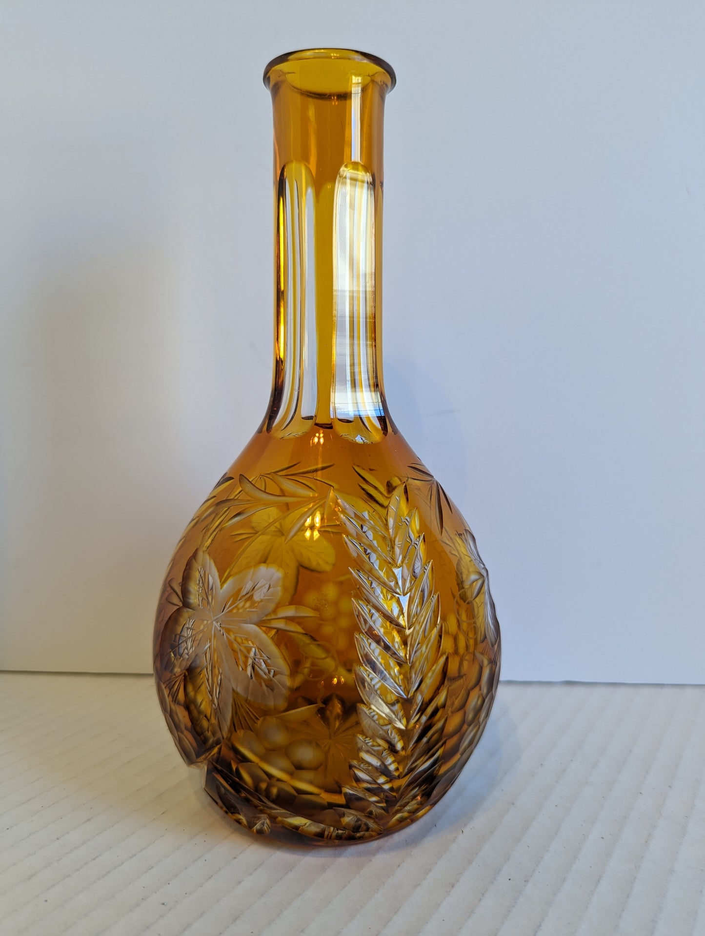 Vintage Crystal Amber Cut to Clear Decanter