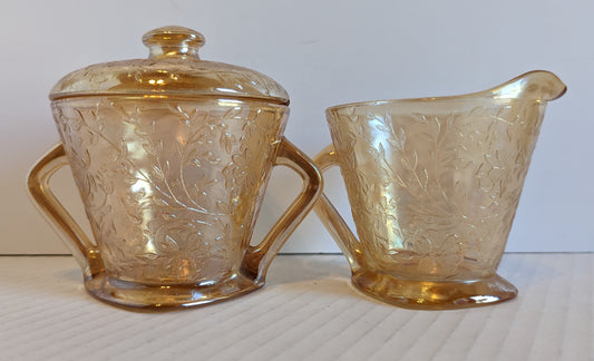 Vintage Jeannette Floragold Louisa Sugar and Creamer Set