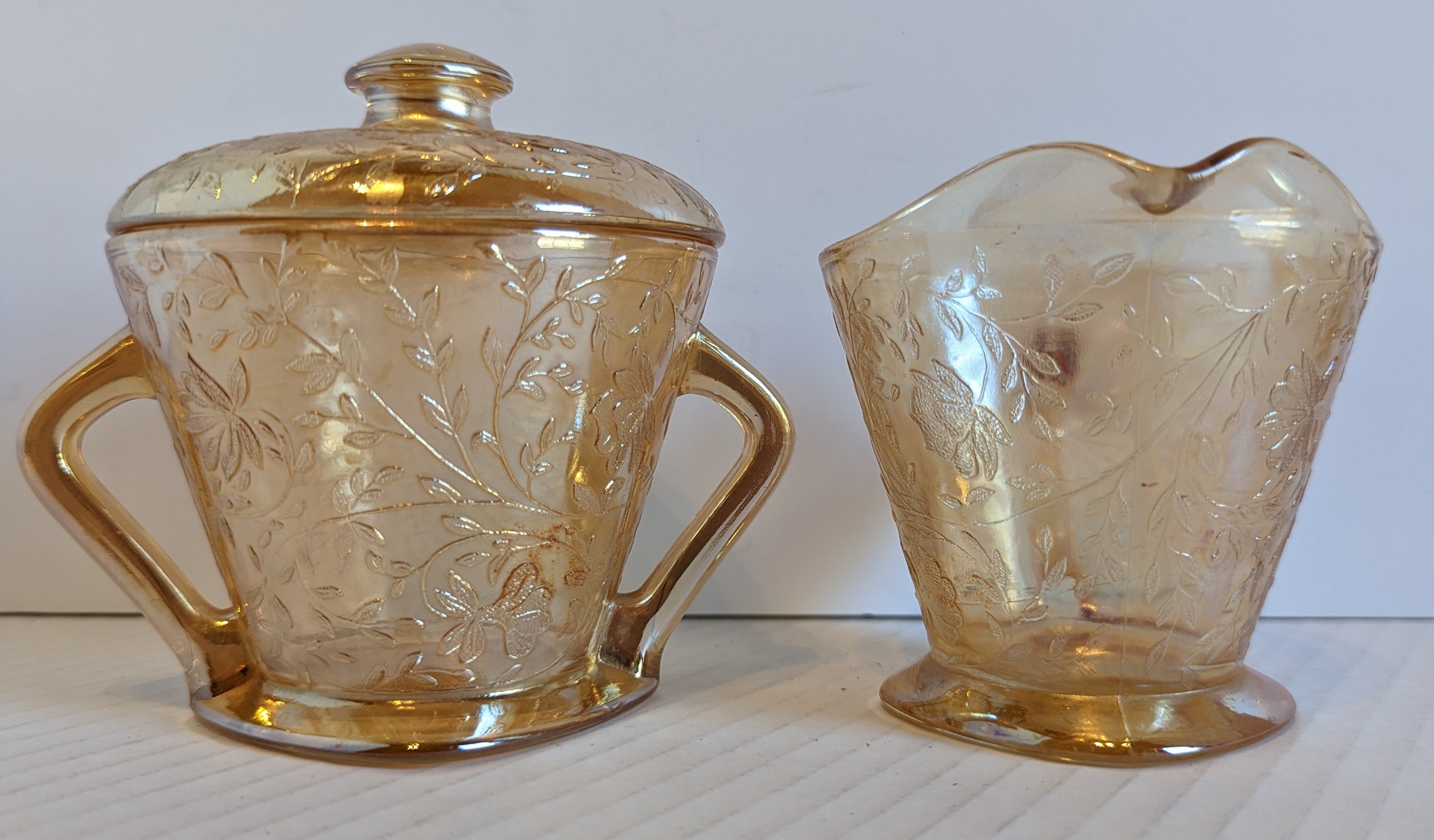 Vintage Iridescent Flora on sale Gold Louisa Creamer sugar set