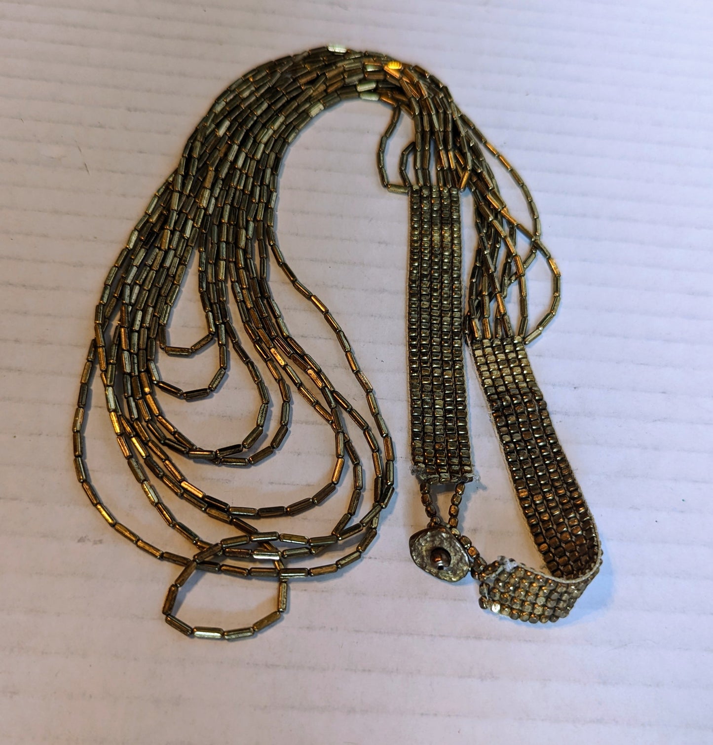 BOHO Style Gold Seed Bead Vintage Necklace 26.5"