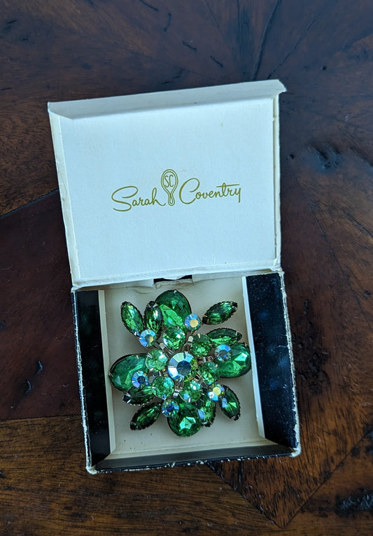 Green Rhinestone Vintage Brooch