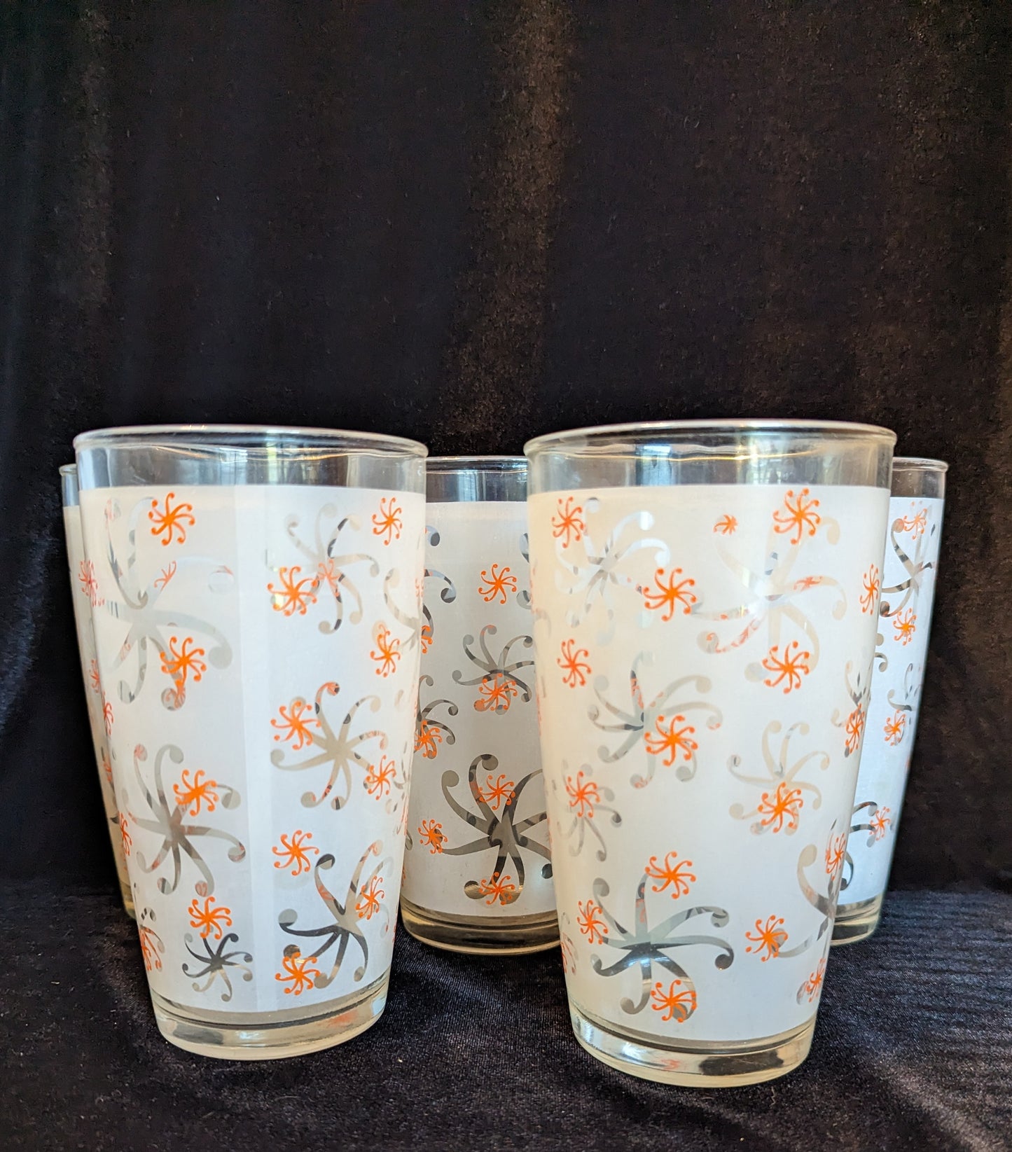 Vintage Glasses Orange Pinwheel 1970-80's, MCM