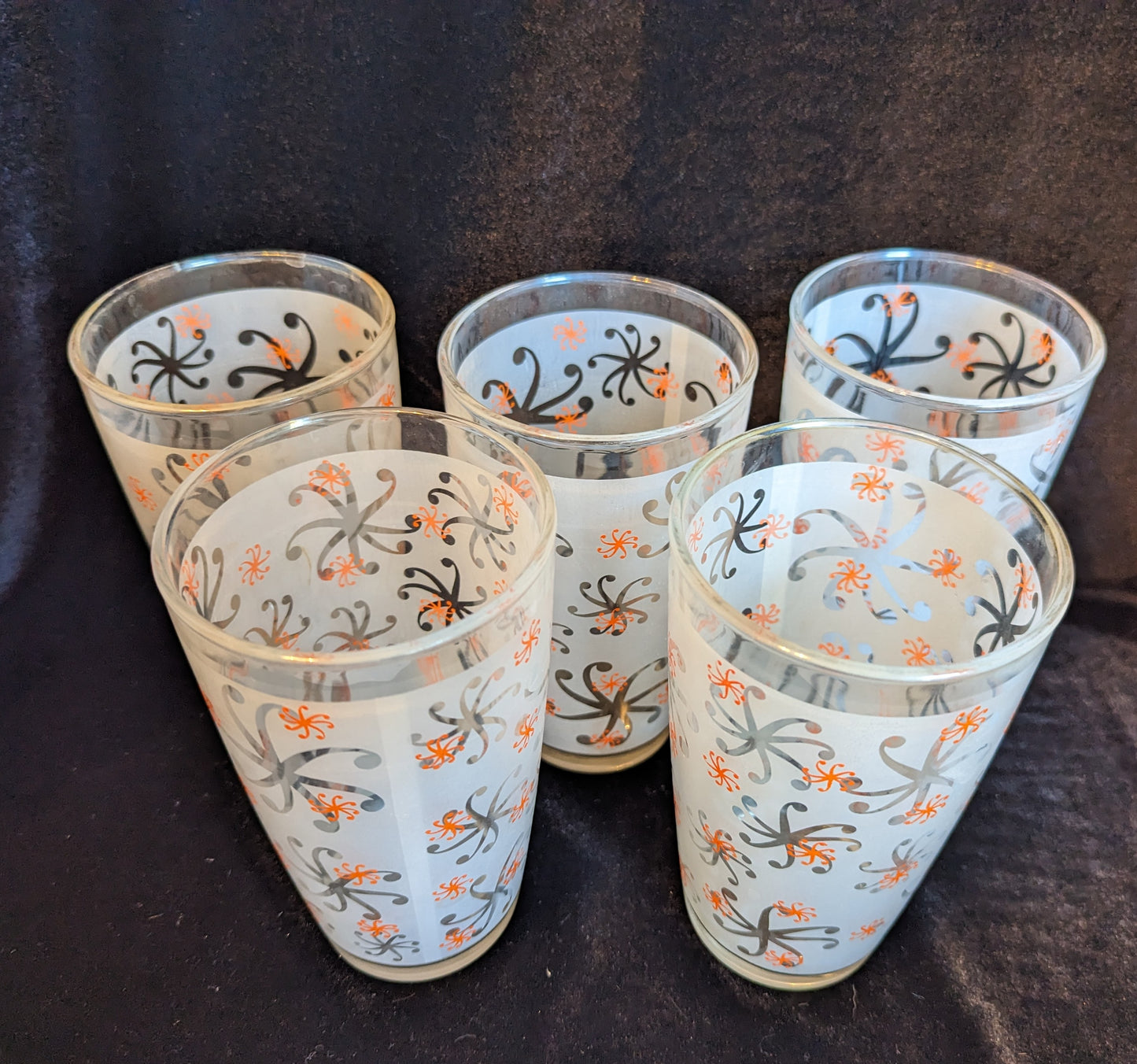 Vintage Glasses Orange Pinwheel 1970-80's, MCM