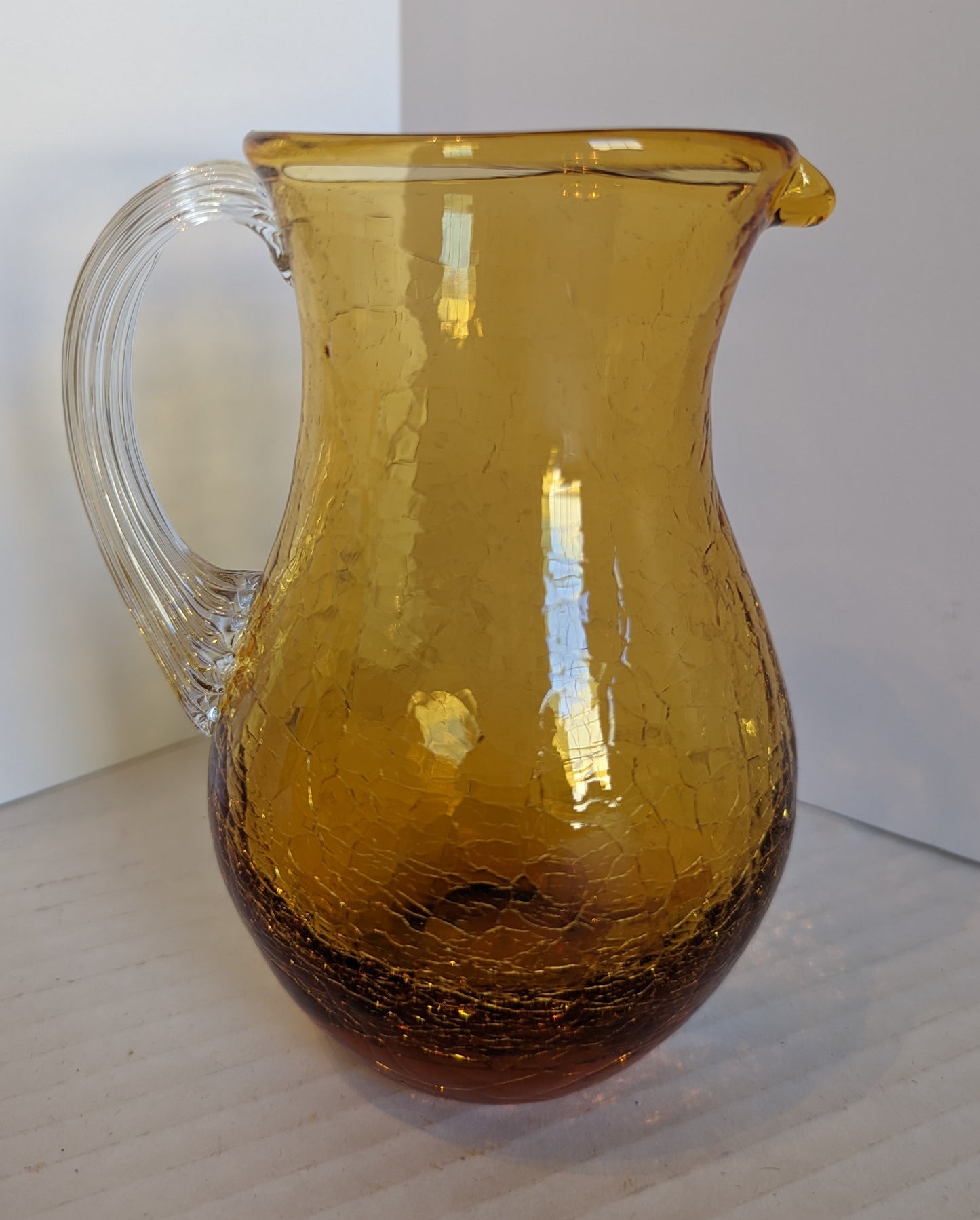 Pilgrim Amber Crackle Glass Vintage Pitcher