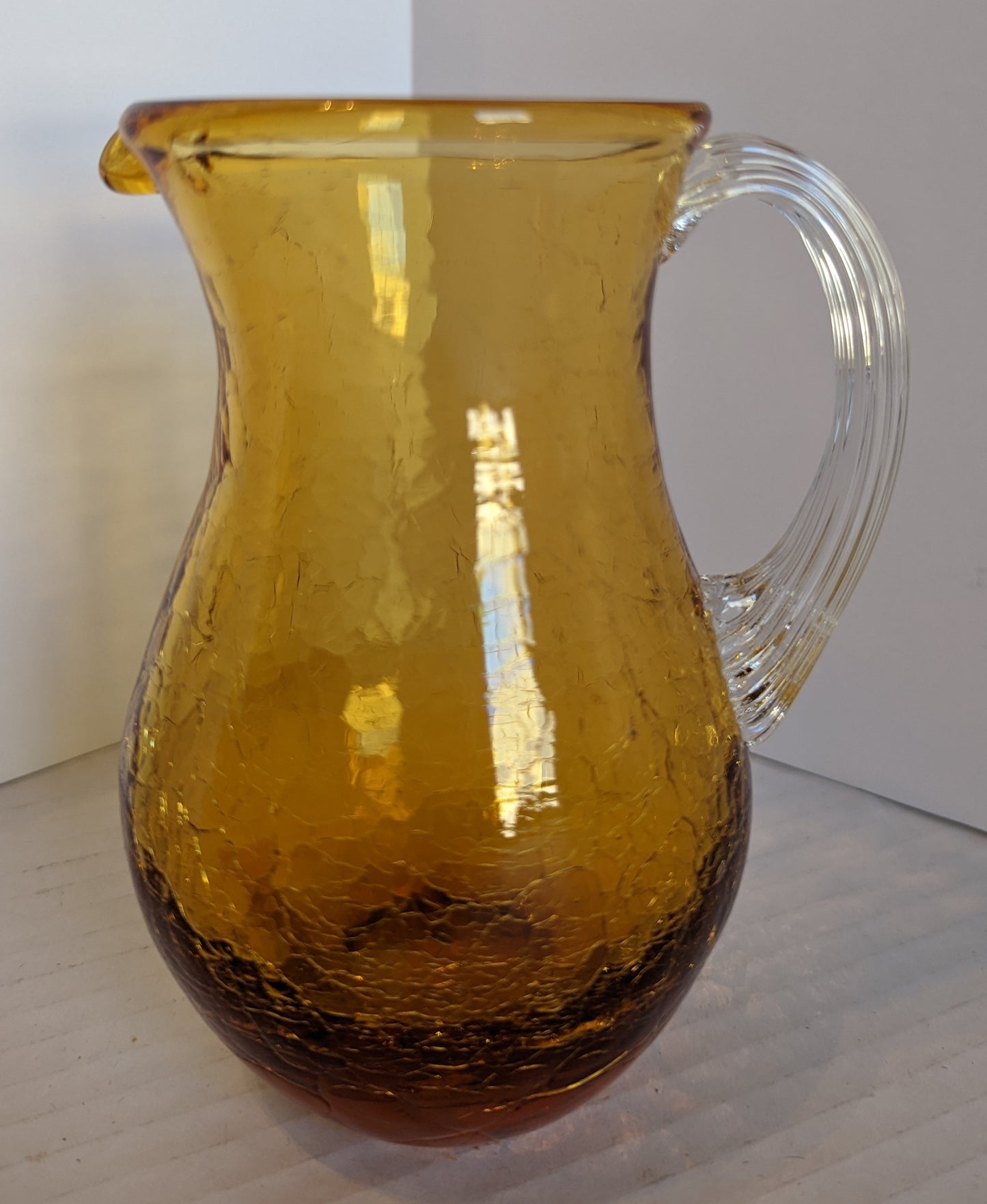 Pilgrim Amber Crackle Glass Vintage Pitcher