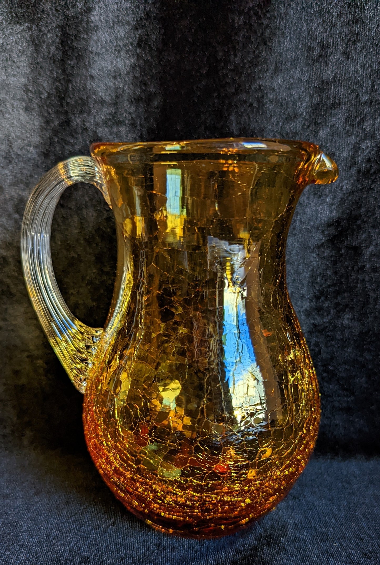 Pilgrim Amber Crackle Glass Vintage Pitcher