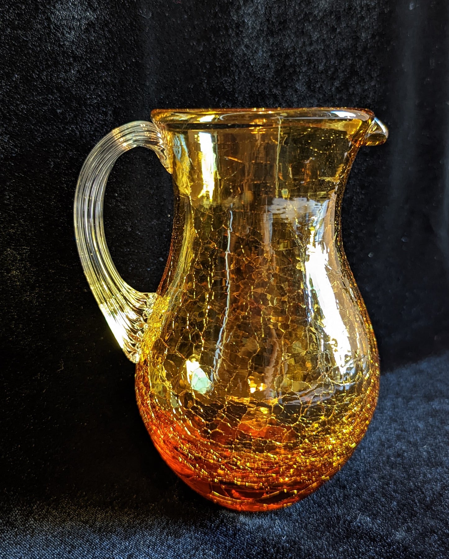 Pilgrim Amber Crackle Glass Vintage Pitcher