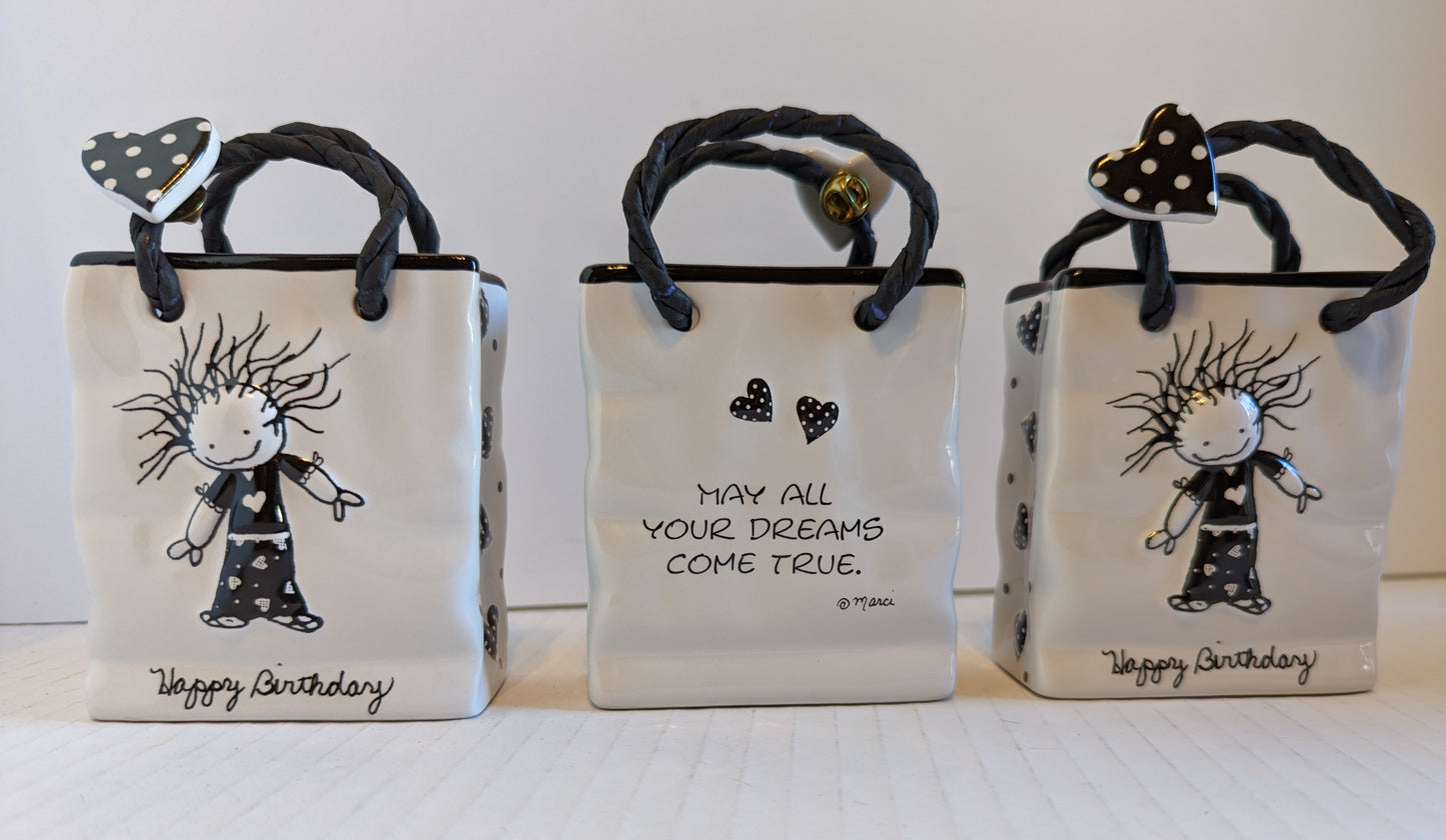 Enesco "Children of the Inner Light" by Marci Vintage Personalized Ceramic Bags (Lot of 3)