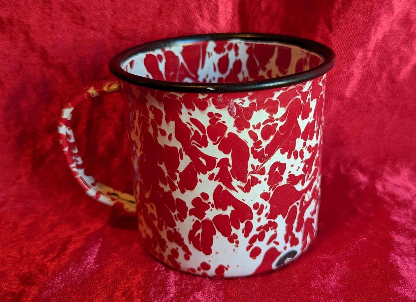 Splatter Red Enamelware Cup