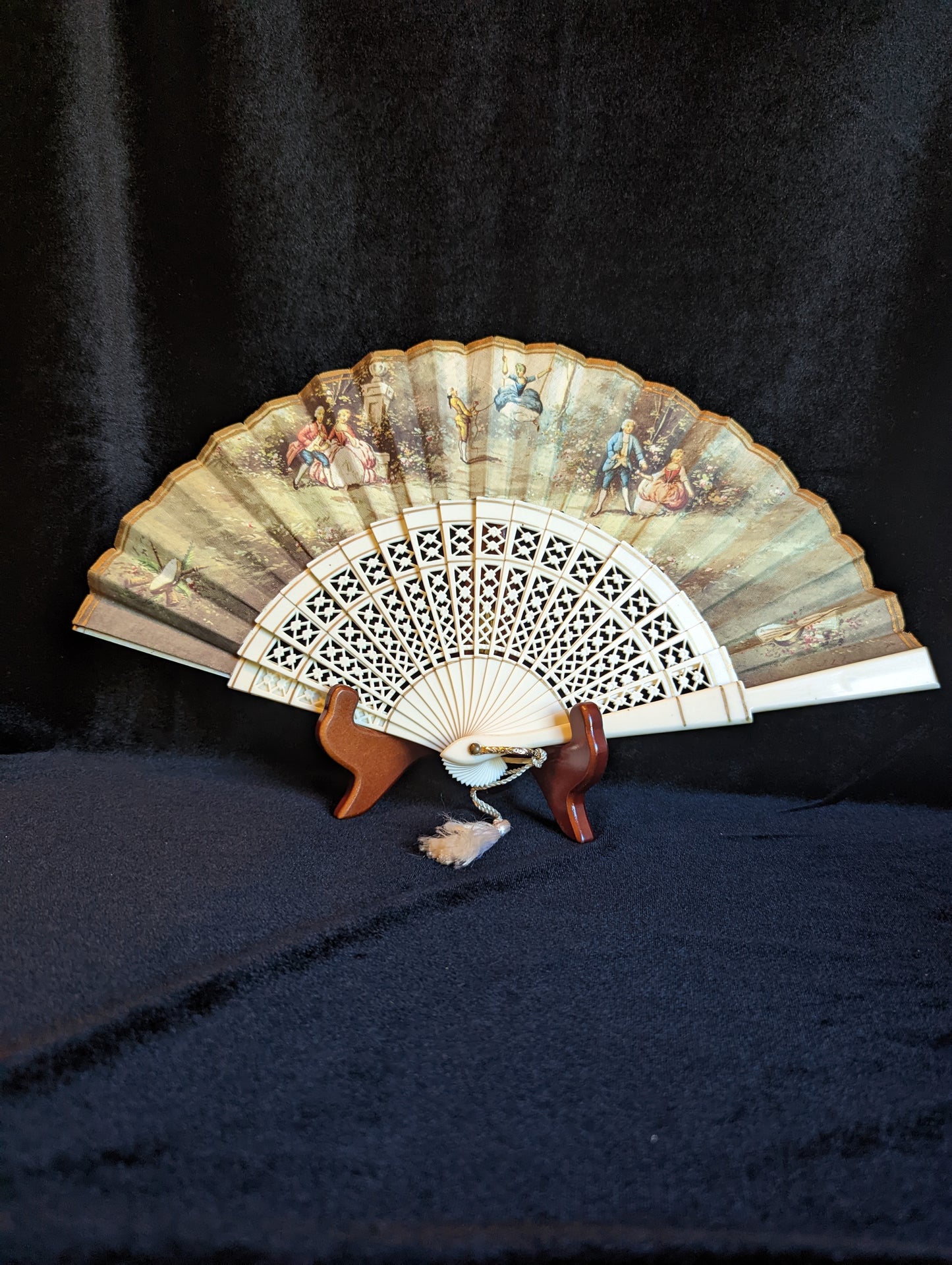 Victorian Scene on Vintage Fan