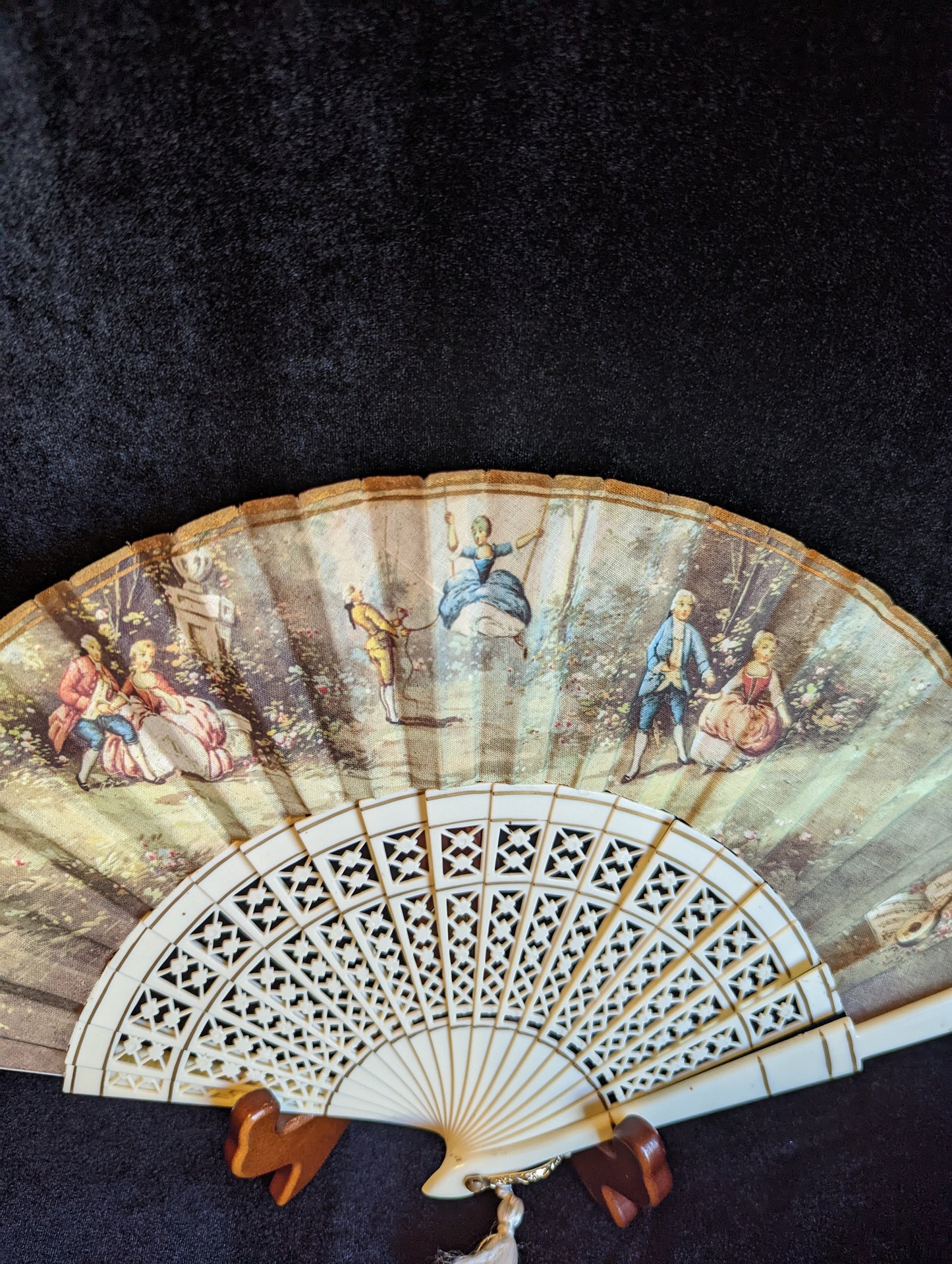 Victorian Scene on Vintage Fan