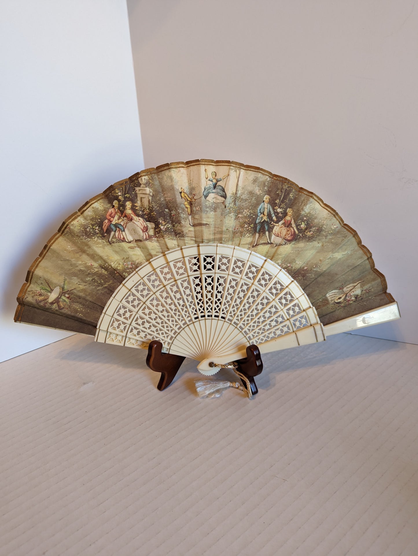 Victorian Scene on Vintage Fan