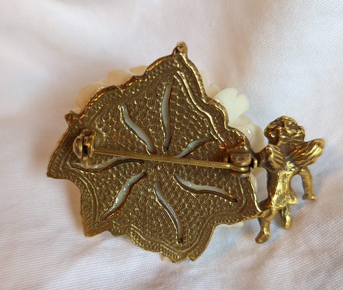 Putti and Rose Vintage Brooch