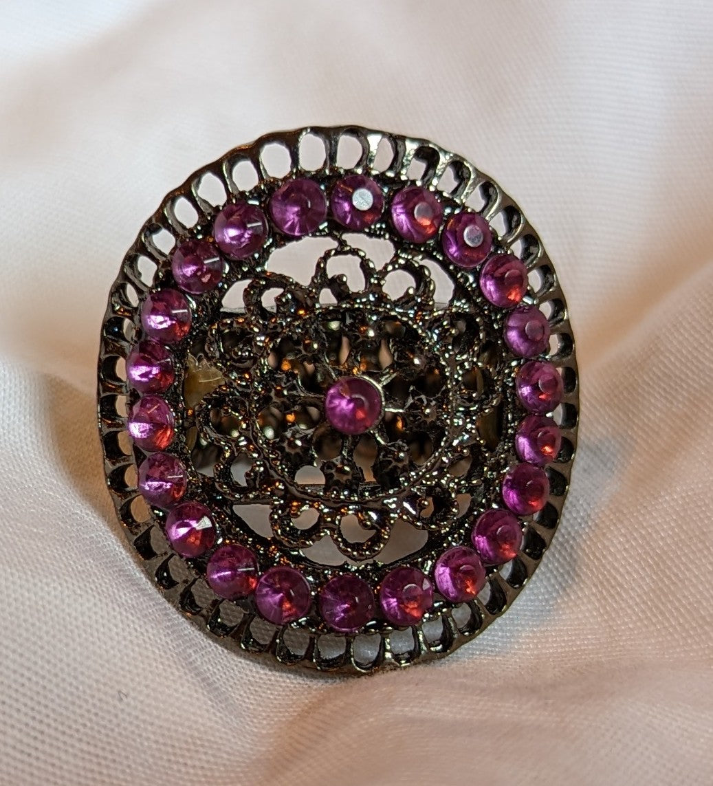 Marcasite Filigree and Rhinestone Ring