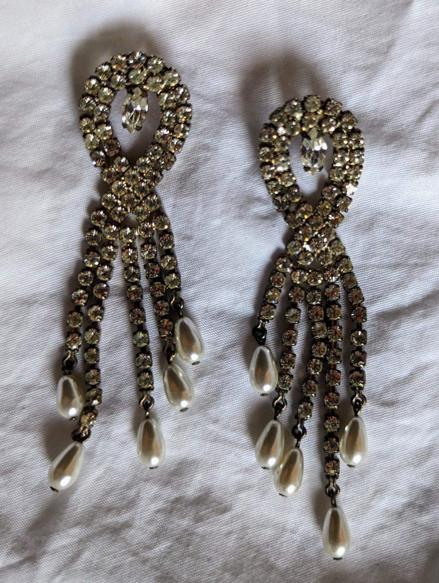 Rhinestone and Faux Pearl Chandelier Earrings