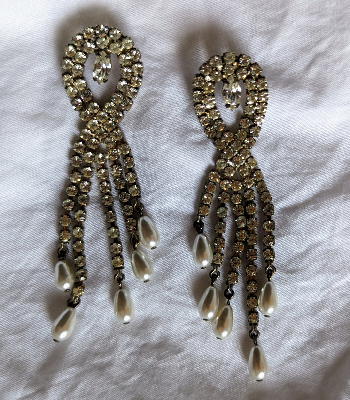 Rhinestone and Faux Pearl Chandelier Earrings