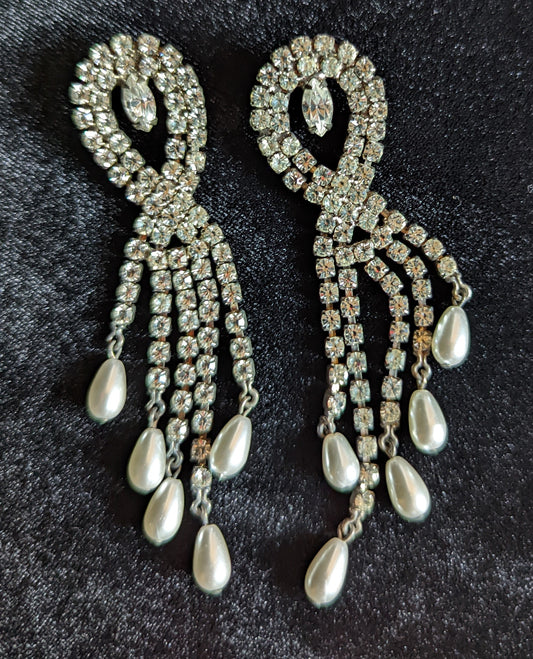 Rhinestone and Faux Pearl Chandelier Earrings