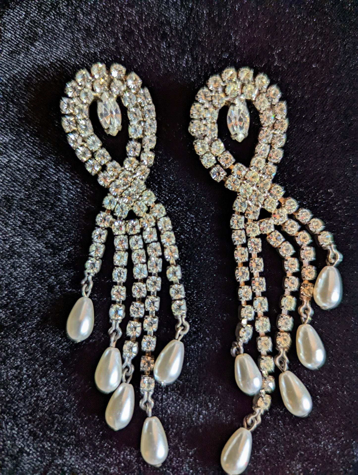 Rhinestone and Faux Pearl Chandelier Earrings