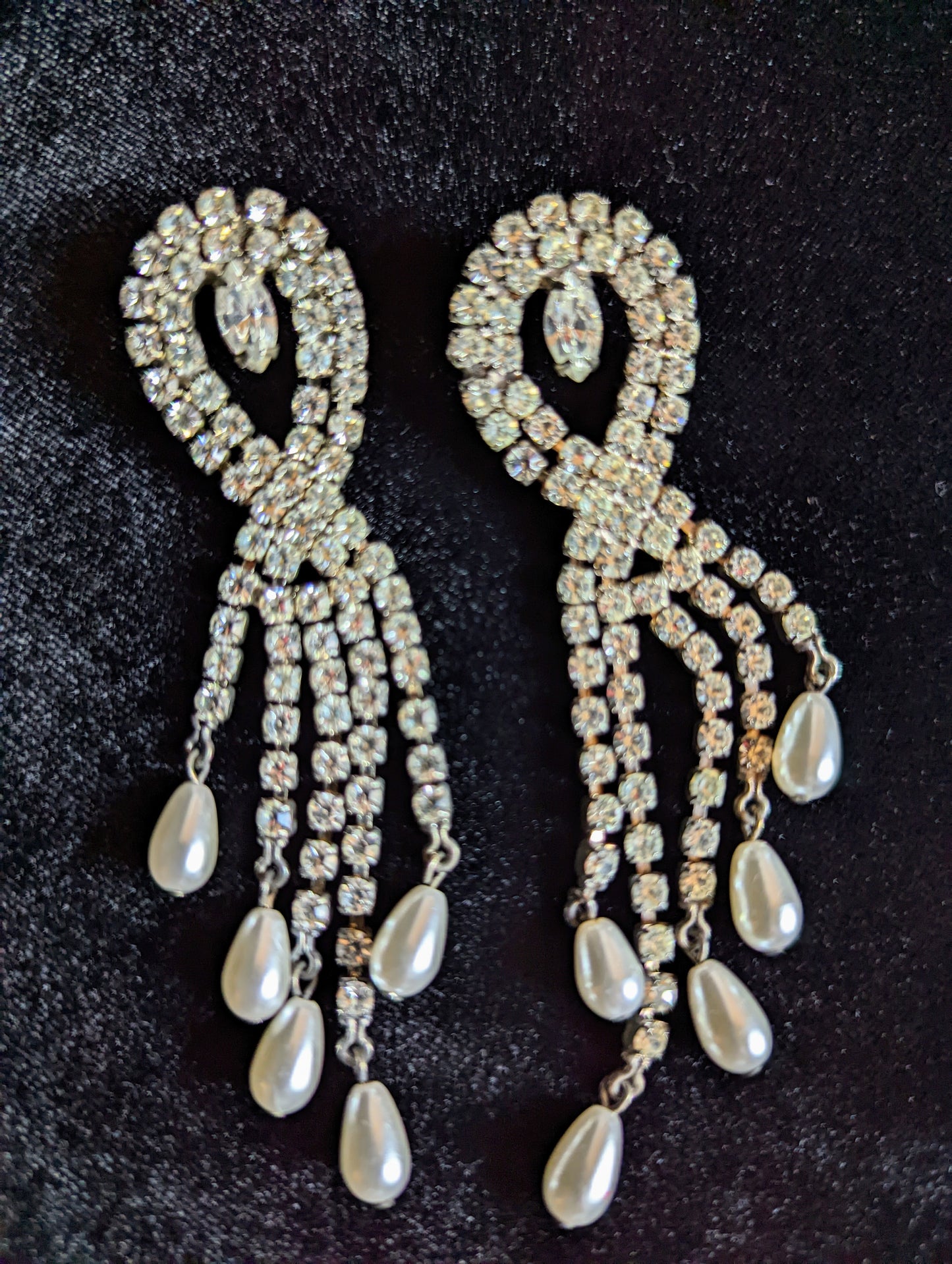 Rhinestone and Faux Pearl Chandelier Earrings