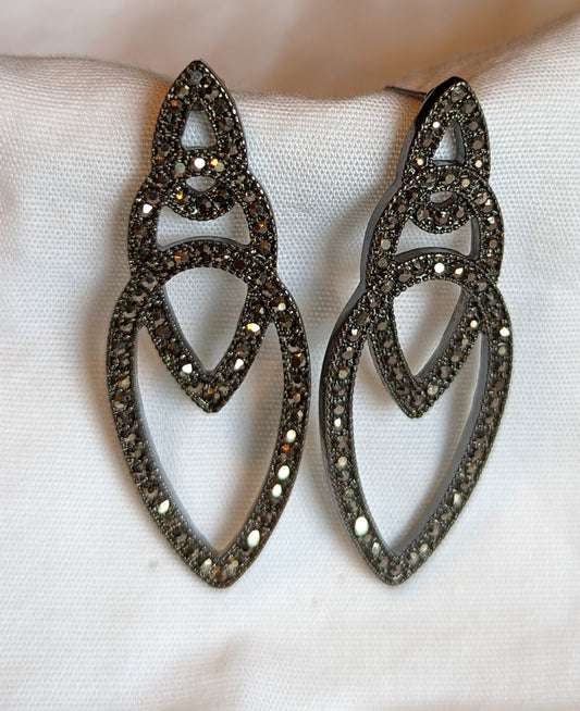 Marcasite Triple Teardrop Vintage Earrings