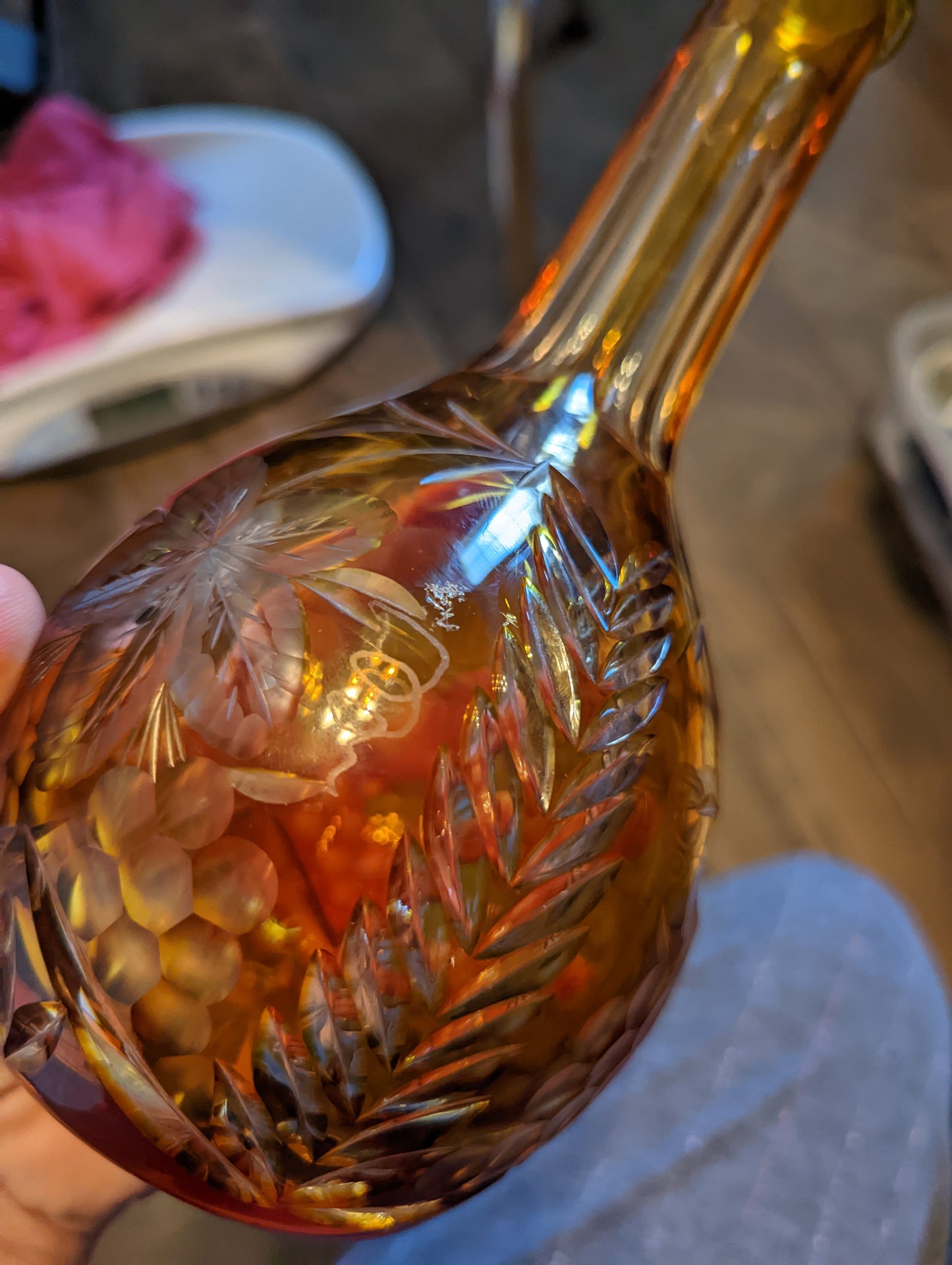 Vintage Crystal Amber Cut to Clear Decanter