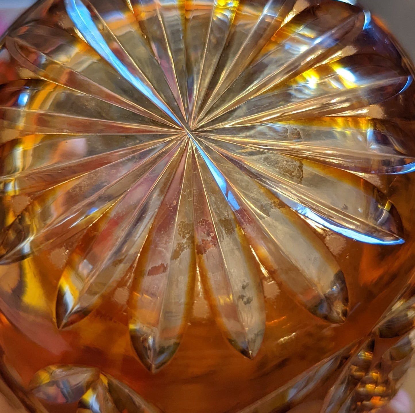 Vintage Crystal Amber Cut to Clear Decanter