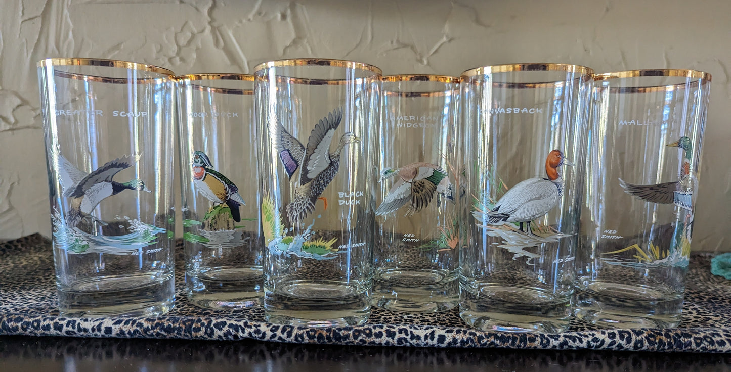 Vintage Ned Smith Waterfowl Drinking Glasses (6)